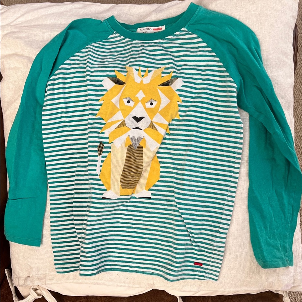 Cat & Jack Teal Striped Long-Sleeve Tee with Yellow Lion Graphic